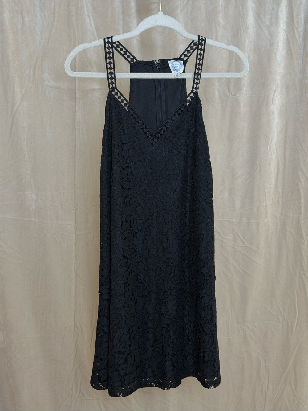 Blue Rain Black Lace Midi Dress with Geometric Straps